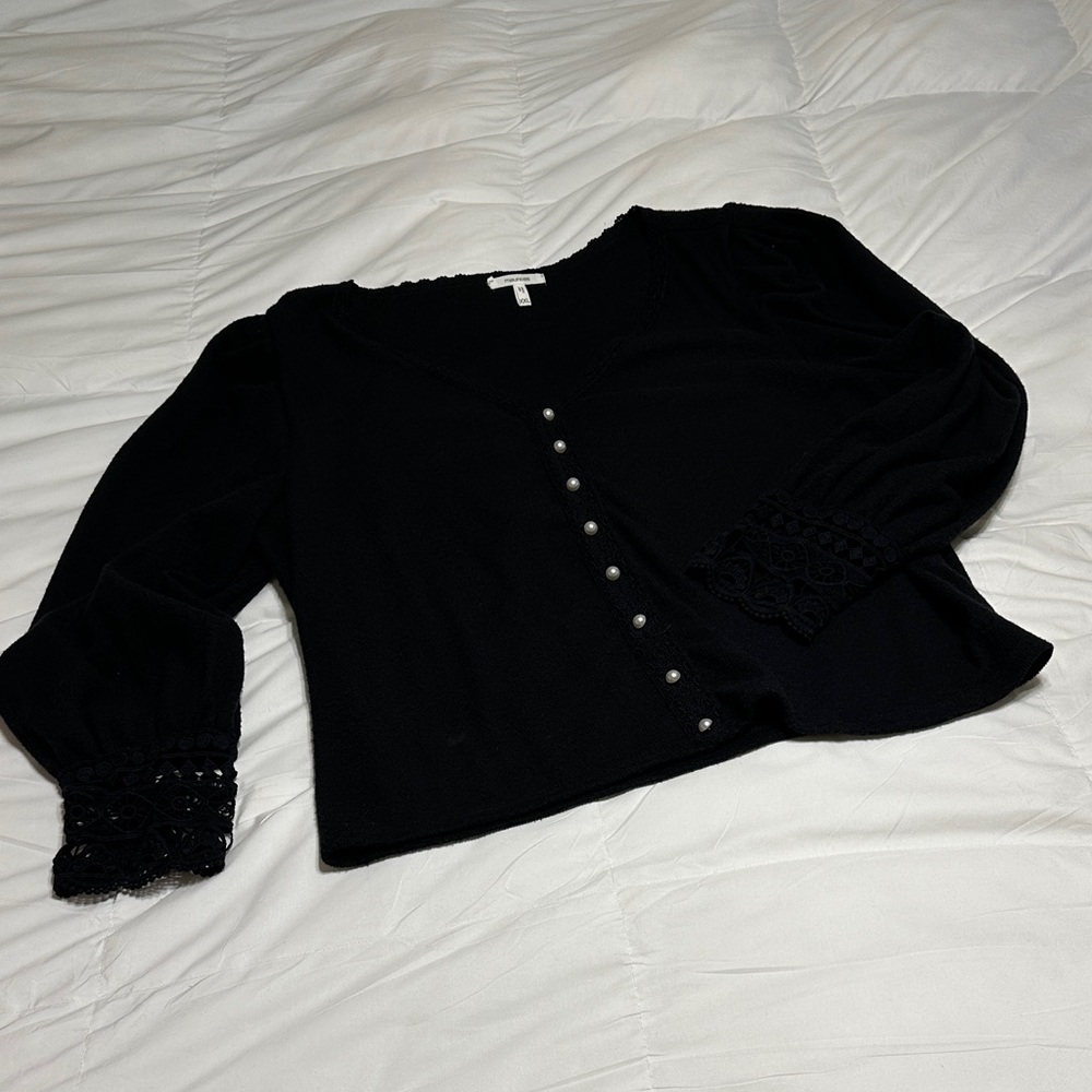 Maurices Black Lace Cuff Button-Up Blouse